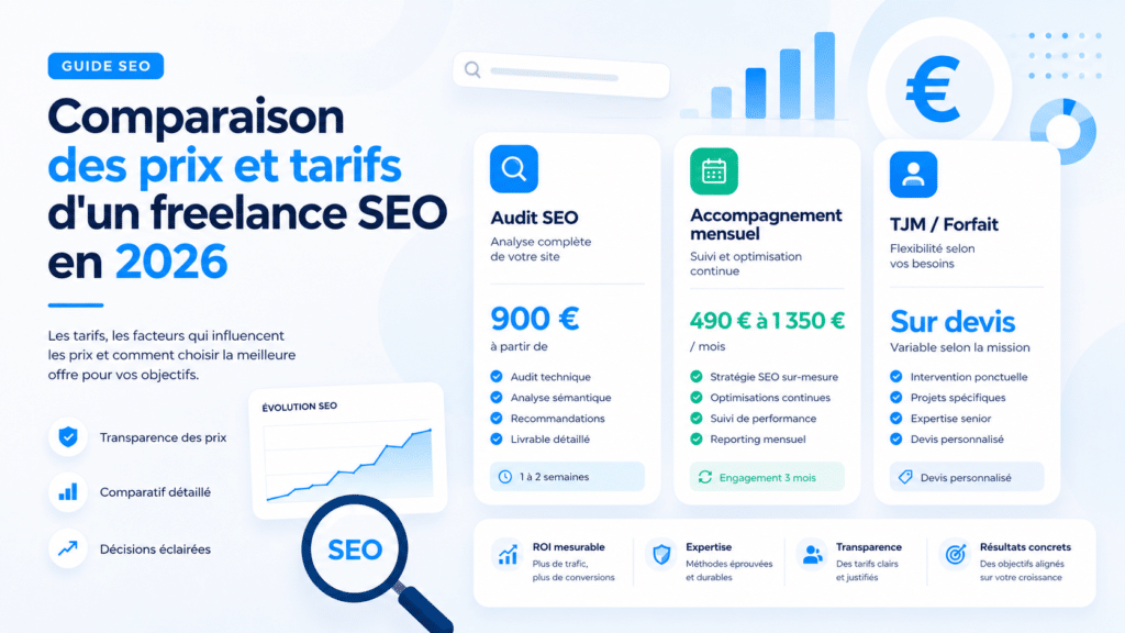 Comparaison des prix et tarifs d'un freelance SEO en 2026